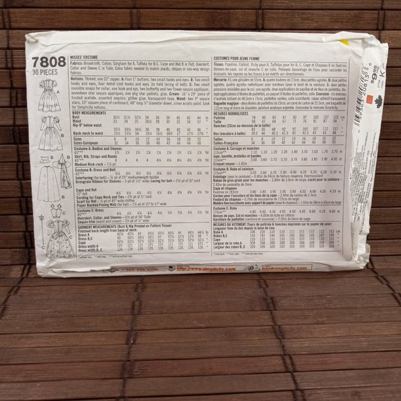 Wizard Of Oz Costume 12 Dorothy Dress 12 14 16 Witches Simplicity 7808 Pattern - Picture 2 of 6